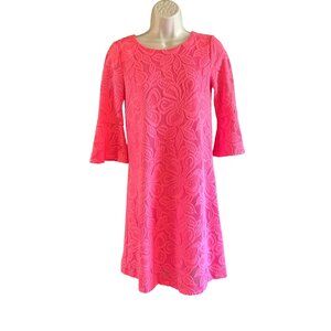 Lilly Pulitzer Hot Pink Ophelia Dress Bell Sleeves Preppy Wildflower Stripe Lace